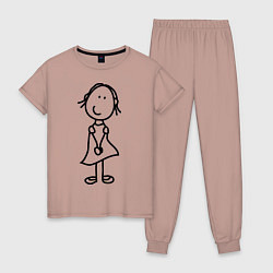 Пижама хлопковая женская Человечки с цветком парная жен, цвет: пыльно-розовый