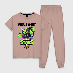 Пижама хлопковая женская BRAWL STARS VIRUS 8-BIT, цвет: пыльно-розовый
