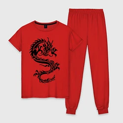 Пижама хлопковая женская Дракон орнамент, цвет: красный