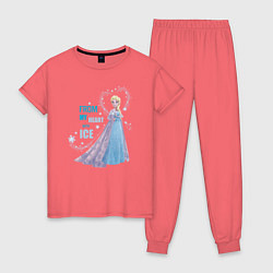 Пижама хлопковая женская Эльза: Холодное сердце цвета коралловый — фото 1