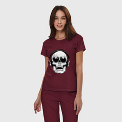 Пижама хлопковая женская Skull Music lover, цвет: меланж-бордовый — фото 2