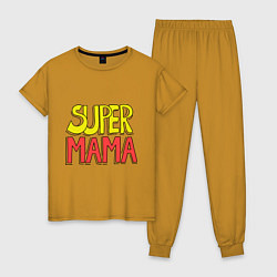 Пижама хлопковая женская Супер мама цвета горчичный — фото 1