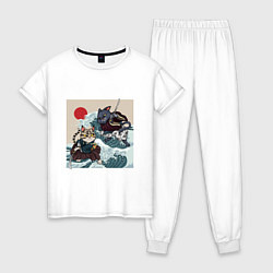 Пижама хлопковая женская Битва японских котов Z, цвет: белый