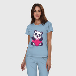 Пижама хлопковая женская Панда love цвета мягкое небо — фото 2