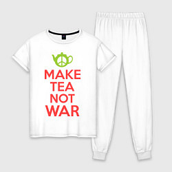 Пижама хлопковая женская Make tea not war, цвет: белый