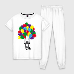 Пижама хлопковая женская Енот с шариками, цвет: белый