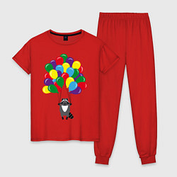 Пижама хлопковая женская Енот с шариками, цвет: красный