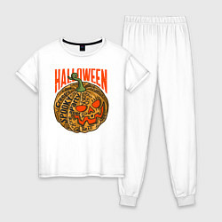 Пижама хлопковая женская Halloween тыква, цвет: белый