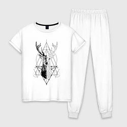 Пижама хлопковая женская Polygonal deer, цвет: белый