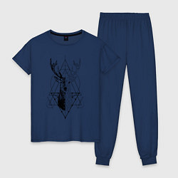 Пижама хлопковая женская Polygonal deer, цвет: тёмно-синий