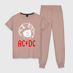 Пижама хлопковая женская ACDC, цвет: пыльно-розовый