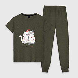 Пижама хлопковая женская Merry Cat, цвет: меланж-хаки