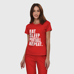 Пижама хлопковая женская EAT SLEEP PENTAKILL REPEAT, цвет: красный — фото 2