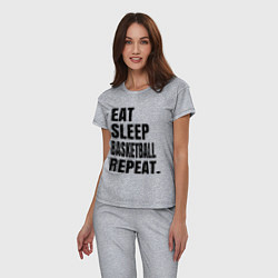 Пижама хлопковая женская EAT SLEEP BASKETBALL REPEAT, цвет: меланж — фото 2