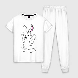 Пижама хлопковая женская Кролик на мне, цвет: белый