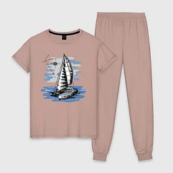 Пижама хлопковая женская Яхта, цвет: пыльно-розовый