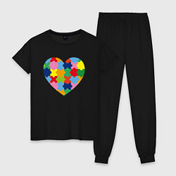 Пижама хлопковая женская Сердце-пазл, цвет: черный