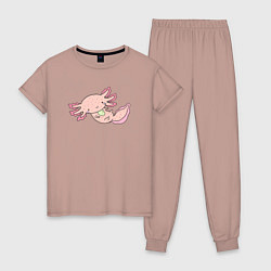 Пижама хлопковая женская Аксолотль, цвет: пыльно-розовый