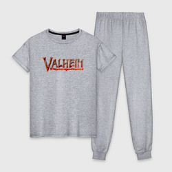 Пижама хлопковая женская Valheim огненный лого, цвет: меланж