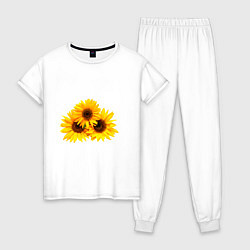 Пижама хлопковая женская Подсолнухи, цвет: белый