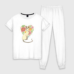 Пижама хлопковая женская Весенняя Котька, цвет: белый