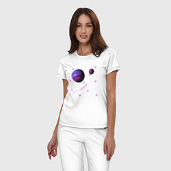 Пижама хлопковая женская Космос Планеты, цвет: белый — фото 2
