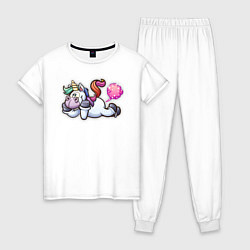 Пижама хлопковая женская Единорог - мечтатель, цвет: белый