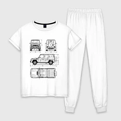Пижама хлопковая женская MERCEDES-BENZ G-CLASS СХЕМА, цвет: белый