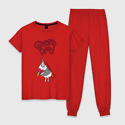 Пижама хлопковая женская Green Day Unicorn, цвет: красный