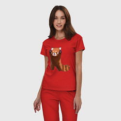 Пижама хлопковая женская Нападение милой панды, цвет: красный — фото 2