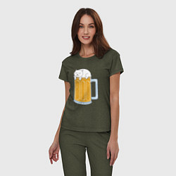 Пижама хлопковая женская Beer Cat, цвет: меланж-хаки — фото 2