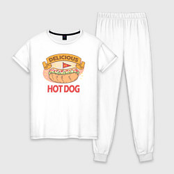 Пижама хлопковая женская Delicious Hot Dog, цвет: белый
