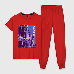 Пижама хлопковая женская Neon Asian Street Vaporwave, цвет: красный