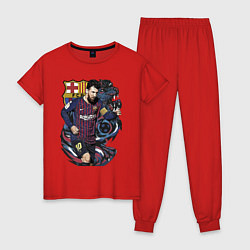 Пижама хлопковая женская Messi Barcelona Argentina Striker, цвет: красный