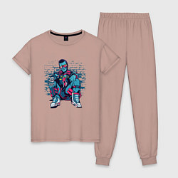 Пижама хлопковая женская Cyberpunk Urban Man, цвет: пыльно-розовый