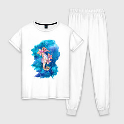 Пижама хлопковая женская Морской конек, цвет: белый