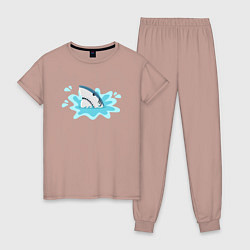 Пижама хлопковая женская Акула в воде, цвет: пыльно-розовый