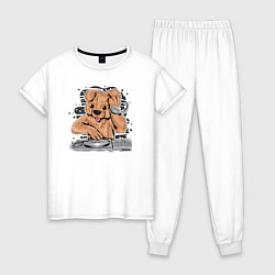 Пижама хлопковая женская DJ Bear, цвет: белый
