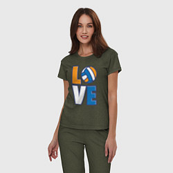 Пижама хлопковая женская Love Volleyball, цвет: меланж-хаки — фото 2