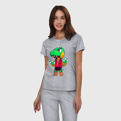 Пижама хлопковая женская Леон Динозавр, цвет: меланж — фото 2
