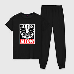 Пижама хлопковая женская Meow Obey, цвет: черный