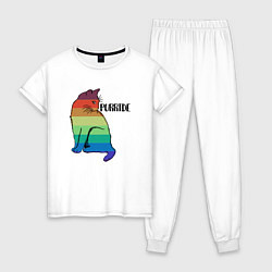 Пижама хлопковая женская Rainbow Cat, цвет: белый
