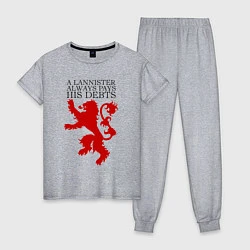 Пижама хлопковая женская Logo and quotes Lannister, цвет: меланж