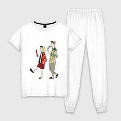 Пижама хлопковая женская МИККИ И ДРАКЕН ДВА ДРУГА, цвет: белый