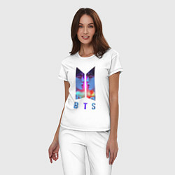 Пижама хлопковая женская Logo BTS, цвет: белый — фото 2