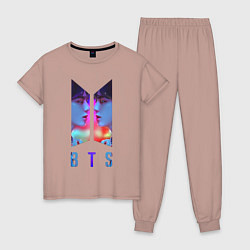 Пижама хлопковая женская Logo BTS, цвет: пыльно-розовый