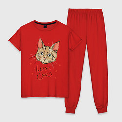 Пижама хлопковая женская Люблю котиков, цвет: красный