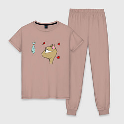 Пижама хлопковая женская Love Fish, цвет: пыльно-розовый