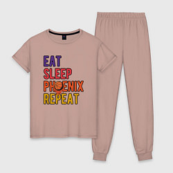 Пижама хлопковая женская Eat, Sleep, Phoenix, цвет: пыльно-розовый