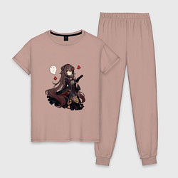 Пижама хлопковая женская Готическая Ху Тао, цвет: пыльно-розовый